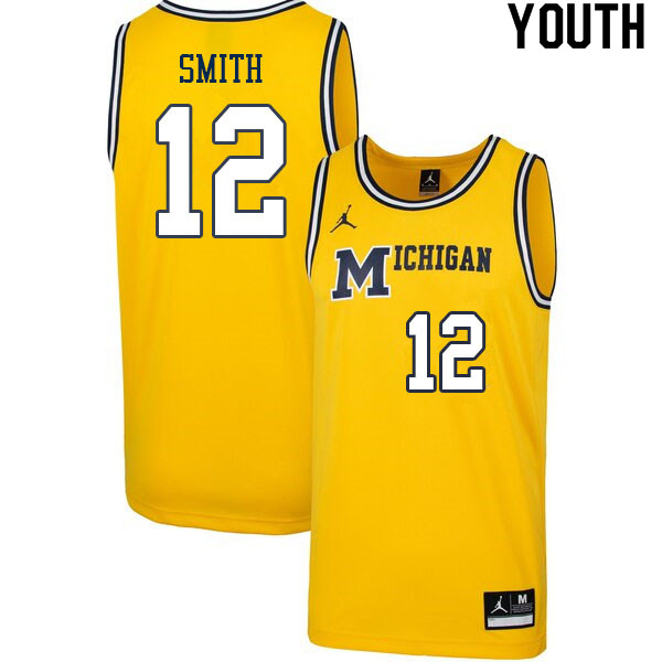 Youth #12 Mike Smith Michigan Wolverines College Basketball Jerseys Sale-Retro